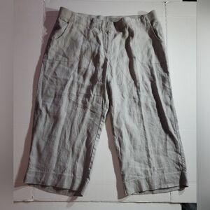 J. Jill 16 Petite Women's Linen Capris in Light Gray Elastic Back Front Zip
